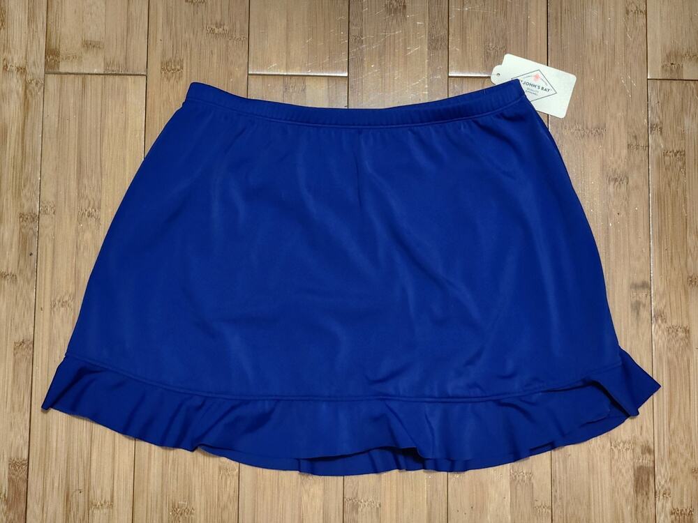 St John's Bay Women Size 12 Hip Minimizer Blue Swimming Skirt Bottom Stretch NWT